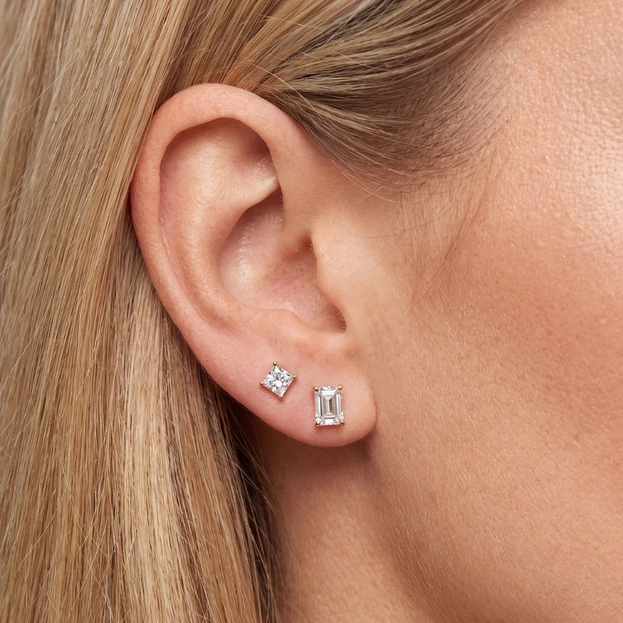 Emerald Cut Moissanite Stud Earrings