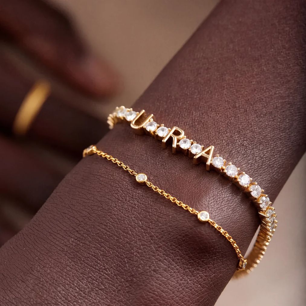 Tennis-Armband Name Personalisiert - Gold Zirkonia
