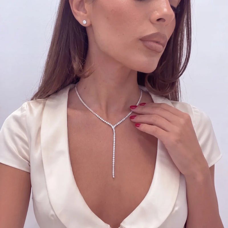 Halskette Lariat Gold - Tennis Tropfen Diamant Zirkonia