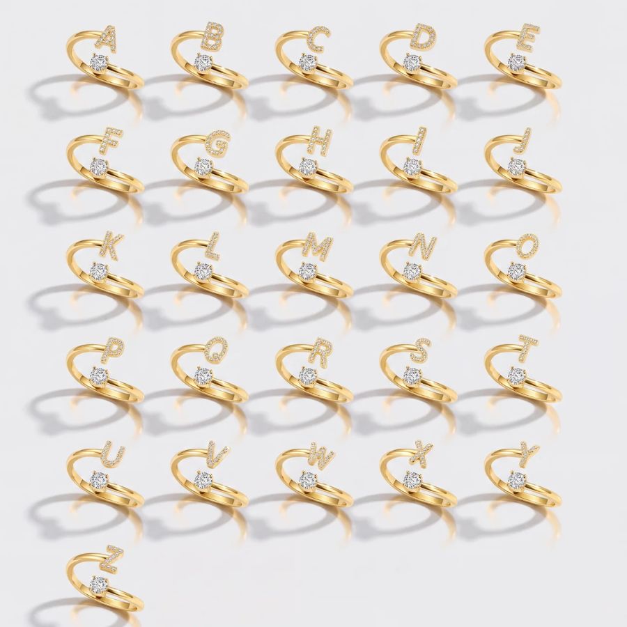 Ring Initial - Eisiger Pavé Verstellbar Gold