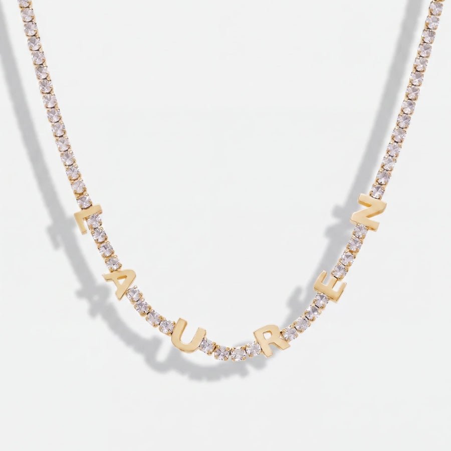 Halskette Tennis Initialen - Personalisiert Gold Zirkonia