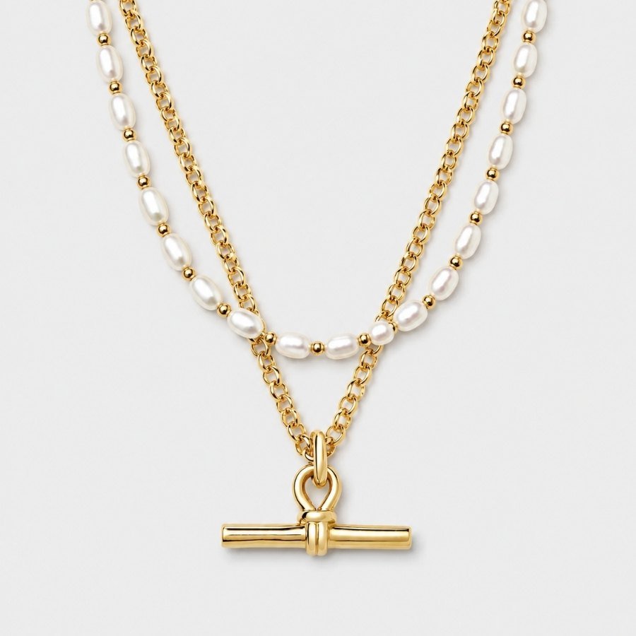 Pearl T-Bar Necklace Set