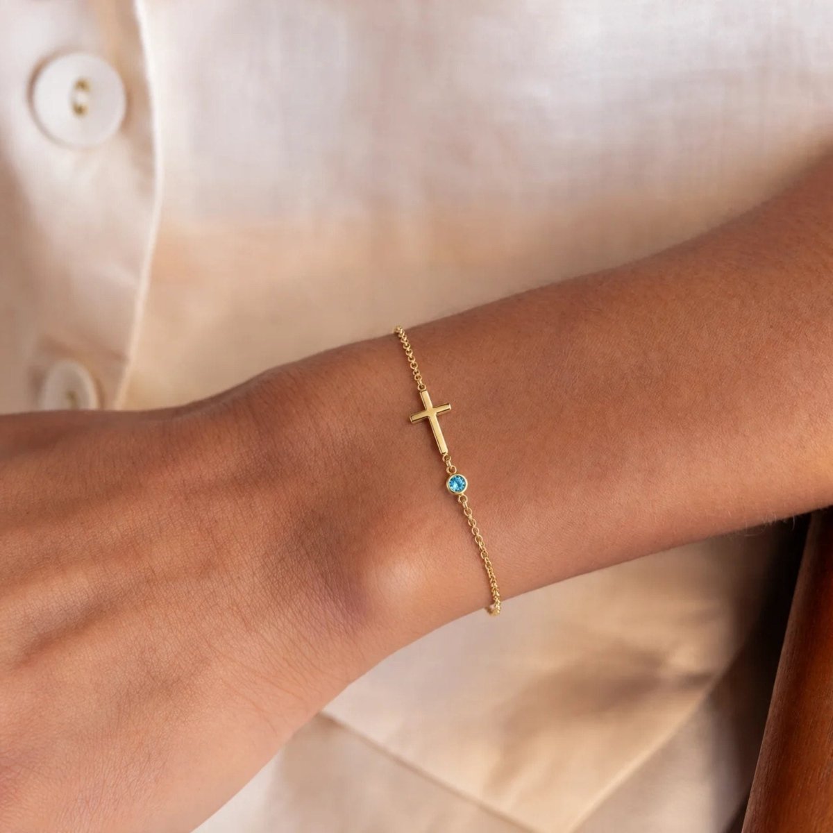 Sideways Cross Custom Birthstone Bracelet | Moonela