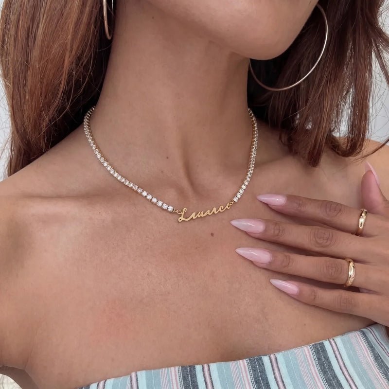 Halskette Tennis Name - Personalisiert Gold Zirkonia