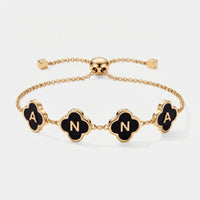 Armband Kleeblatt Schwarz - Initial Personalisiert Gold