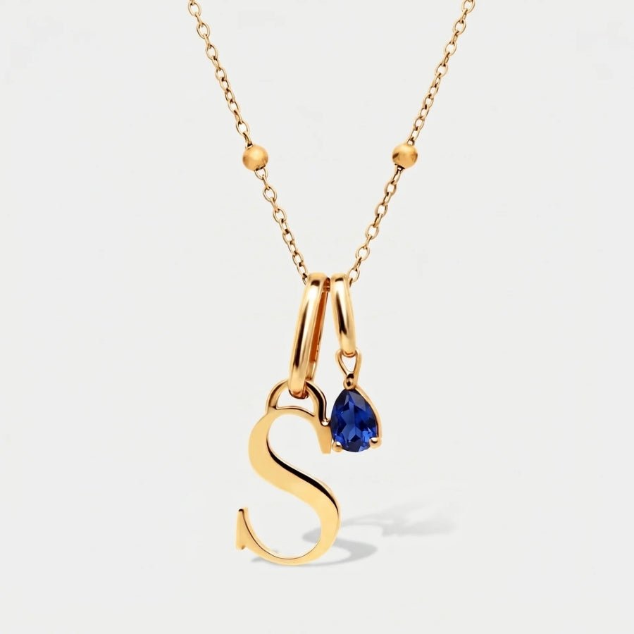 Initial and Birthstone Necklace - Personalised Gold in 18K gold