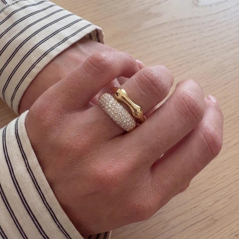 Cocktail-Ring - Kuppel Vollpavé Zirkonia Gold