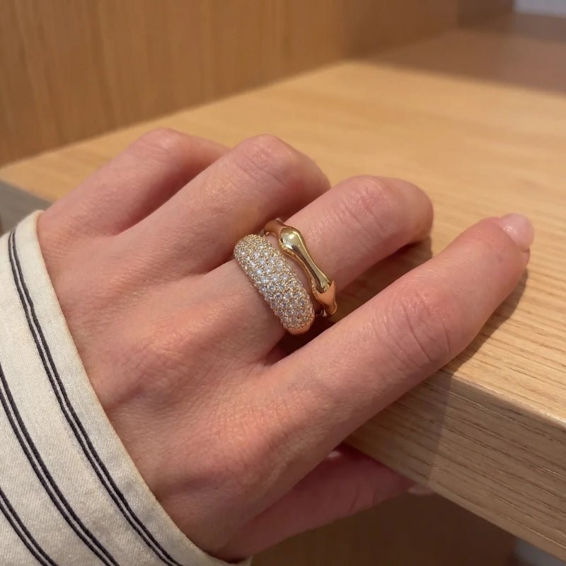 Cocktail-Ring - Kuppel Vollpavé Zirkonia Gold