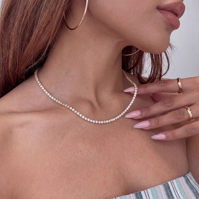 Halskette Choker Tennis - Kristalle Gold