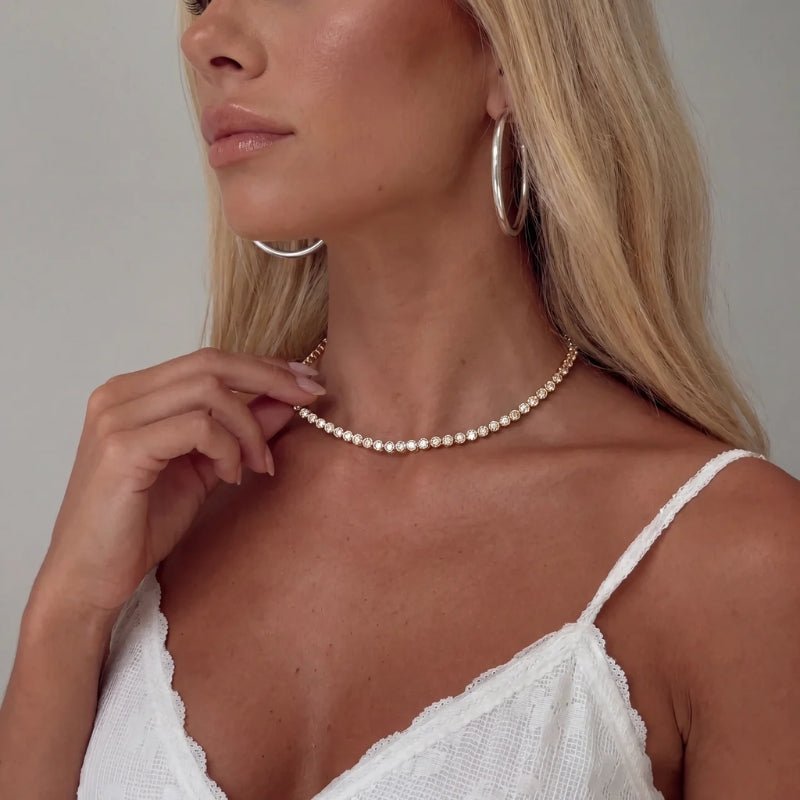 Gold Perlen Halskette - Tennis Kette