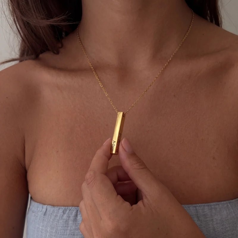 Halskette Mehrere Namen - 4-Seitiger Stab Gold Personalisiert