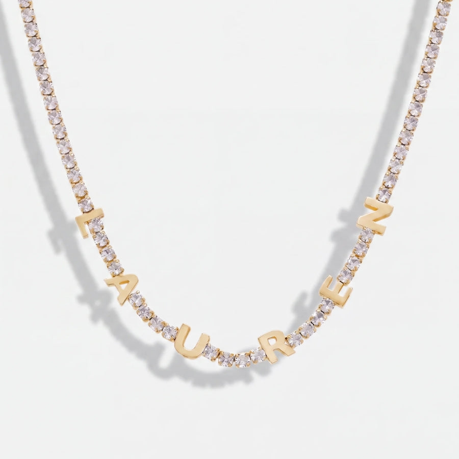 Halskette Tennis Initialen - Personalisiert Gold Zirkonia